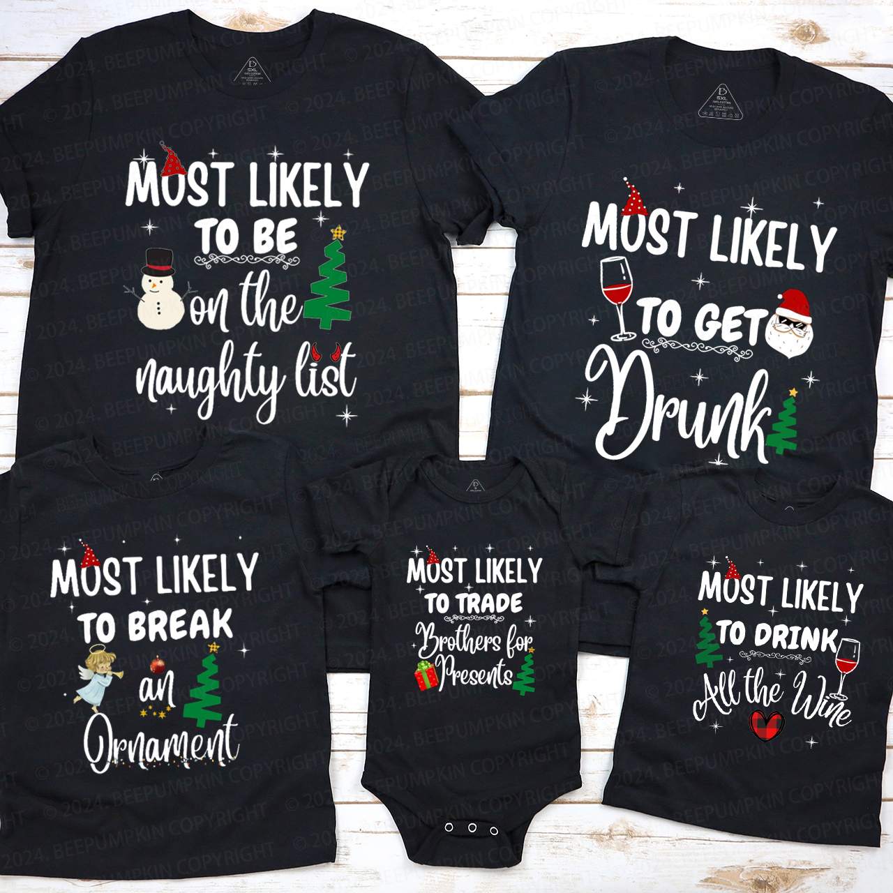 Christmas Elements Most Likely To Family Group Family Matching T-Shirts Beepumpkin
