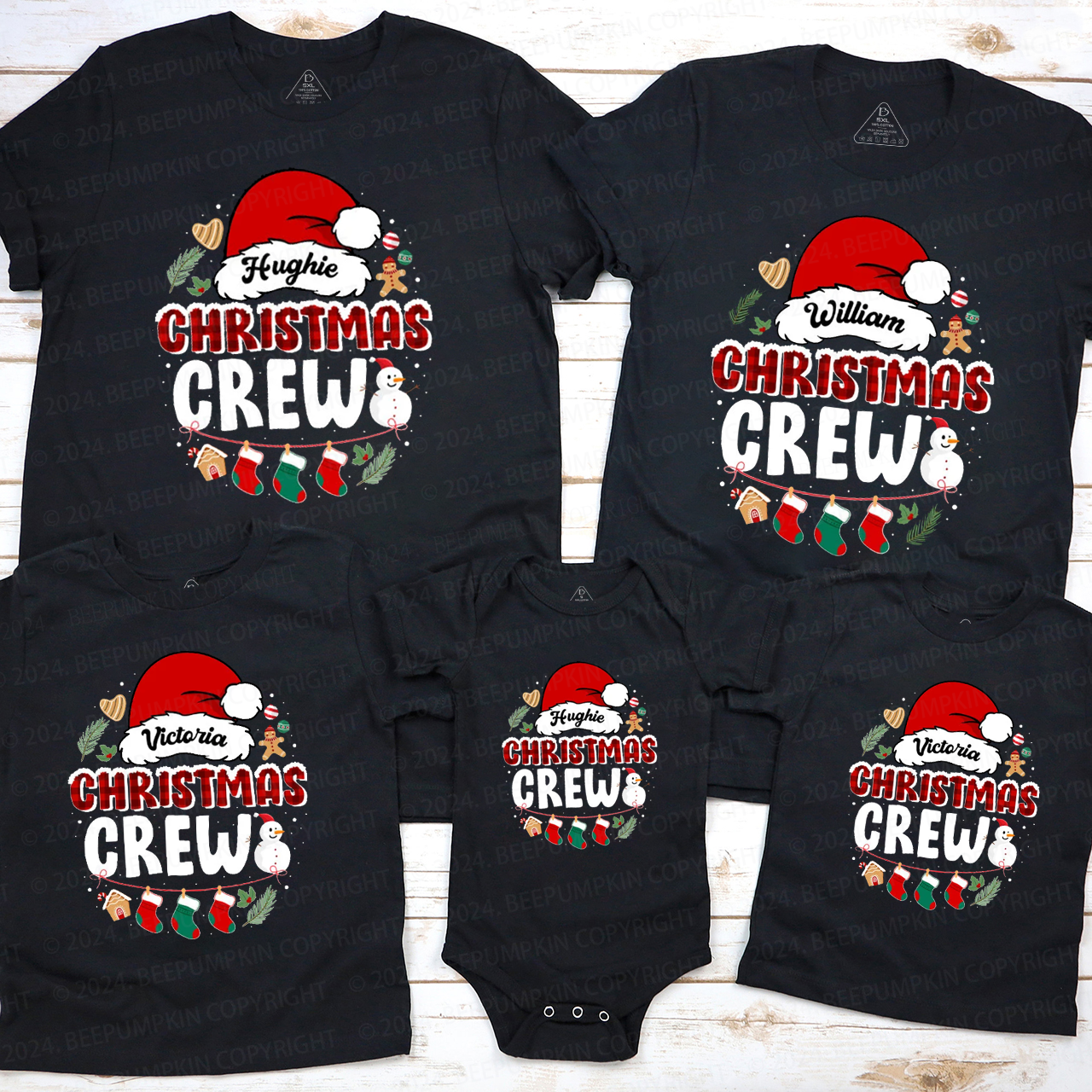 Personalized Christmas Crew Family Matching T-Shirts Beepumpkin