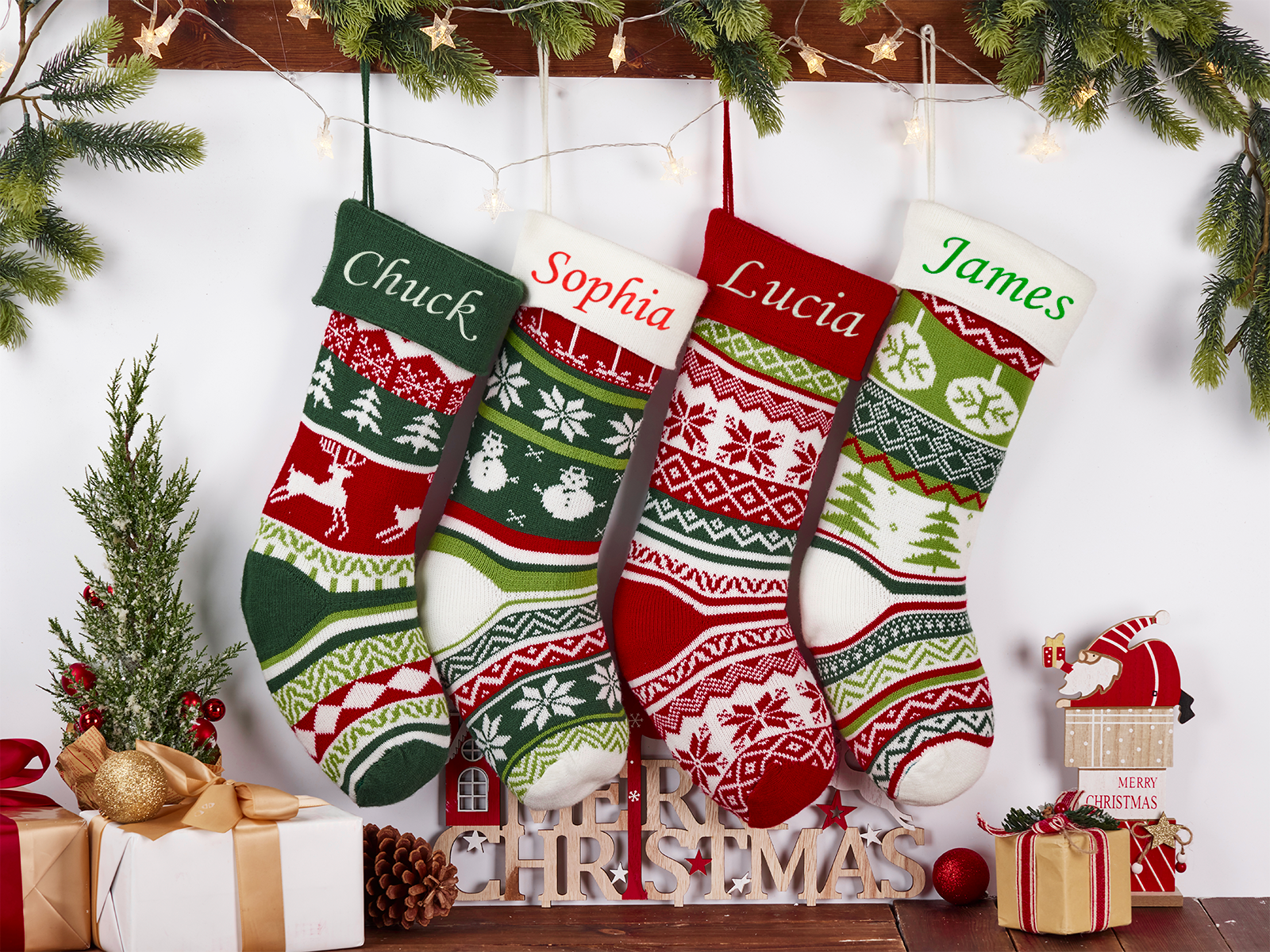 Personalized Name Wool long knitted Christmas Stockings Beepumpkin