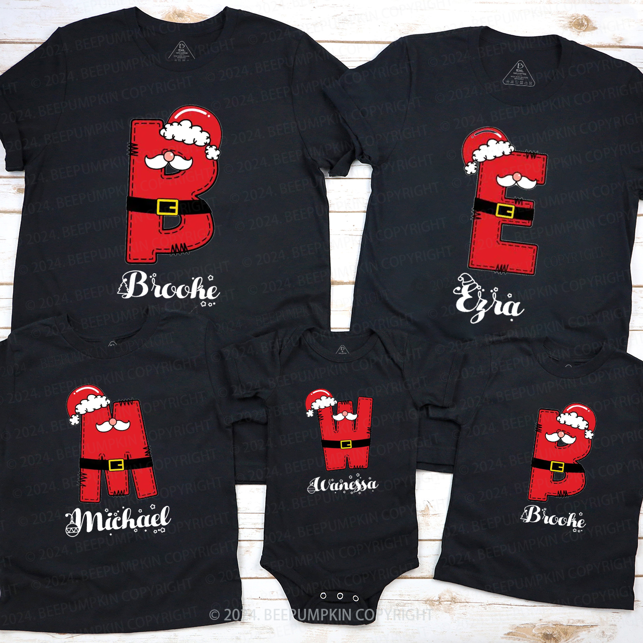 Personalized Christmas Santa Monogram Family Matching T-Shirts Beepumpkin