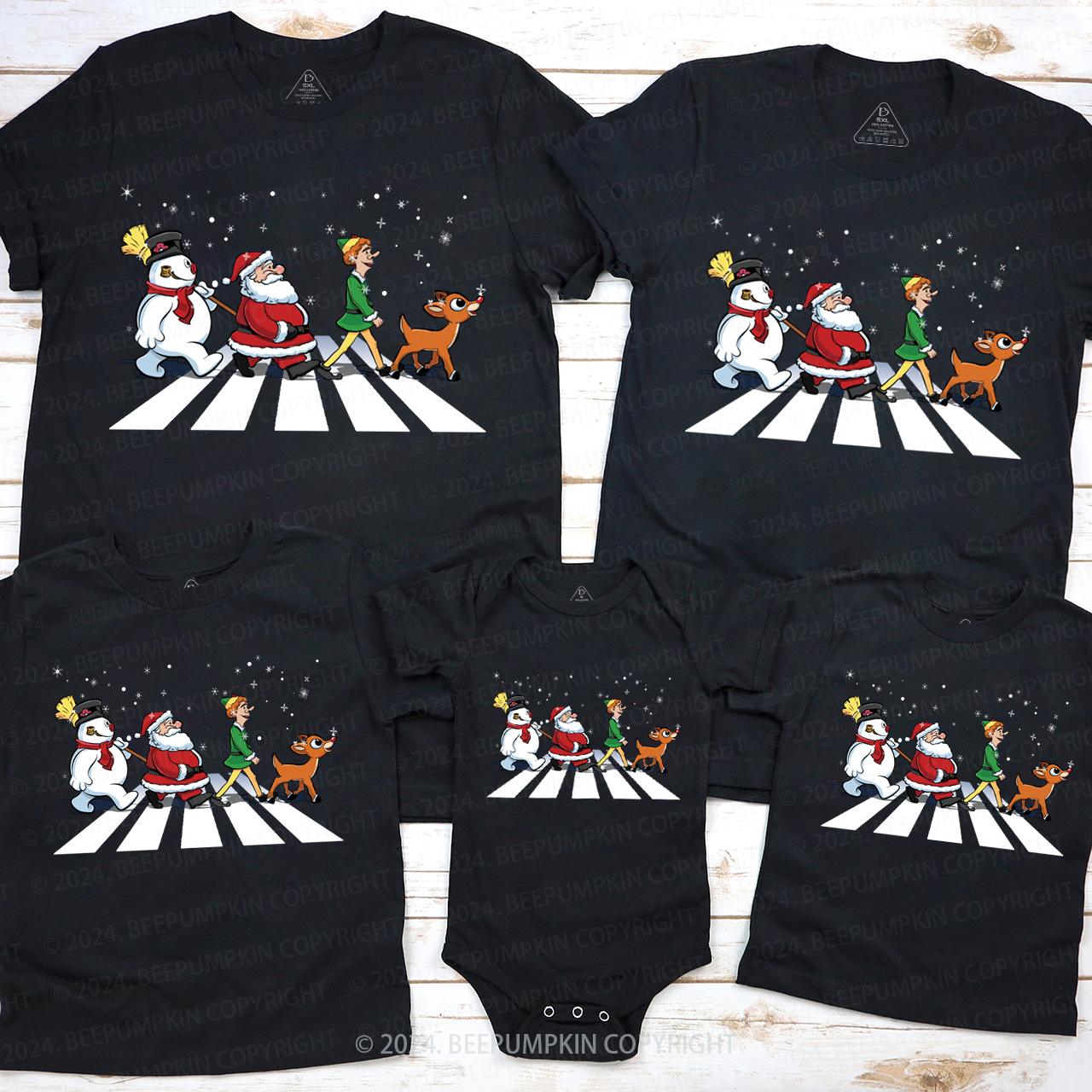 Santa Claus Crossing the Road Family Matching T-Shirts Beepumpkin