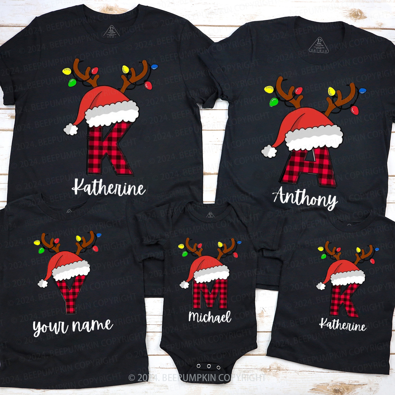 Personalized Monogrammed Christmas Family Matching T-Shirts Beepumpkin