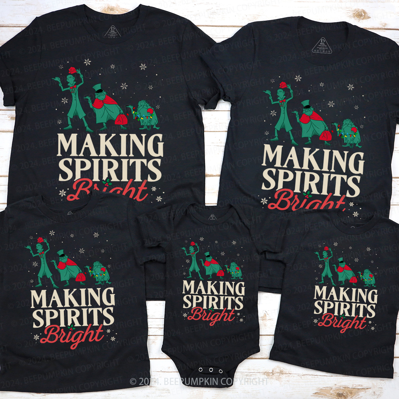 Making Spirits Bright Christmas Tree Family Matching T-Shirts Beepumpkin