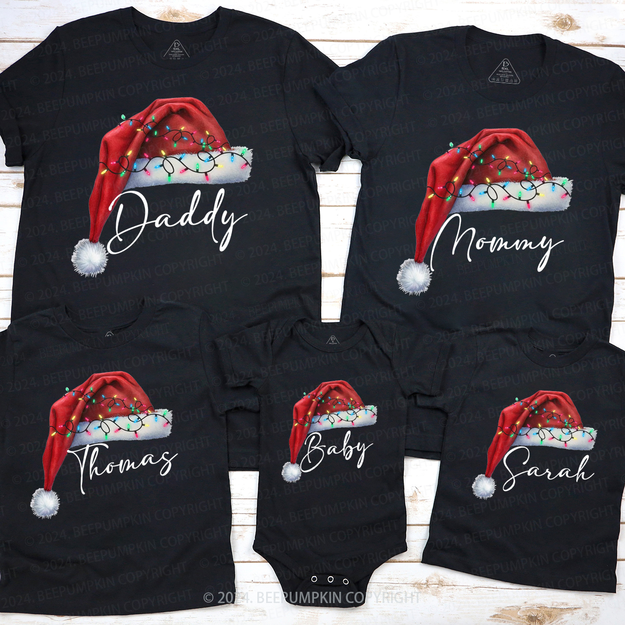 Personalized Lighted Christmas Hat with Name Matching T-Shirts Beepumpkin