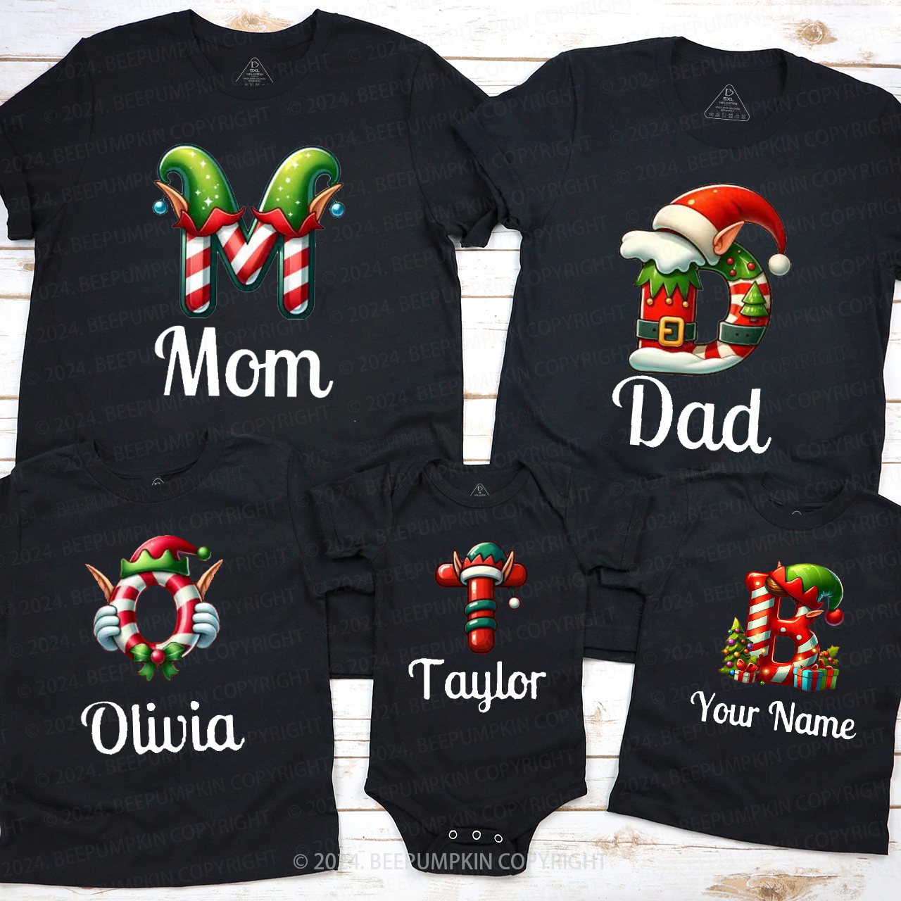 Personalized Elf Monogrammed Family Matching T-Shirts Beepumpkin