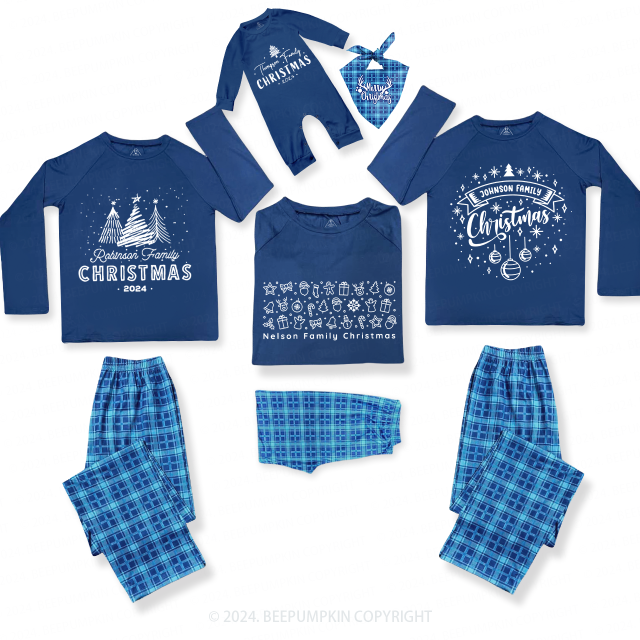 Personalized Various Christmas Tree Family Matching Blue Pajamas Beepumpkin