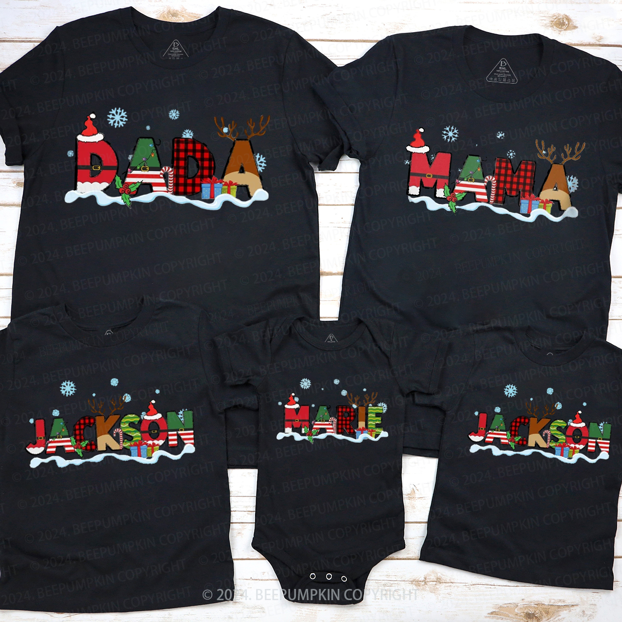 Personalized Reindeer Letters Christmas Family Matching T-Shirts Beepumpkin
