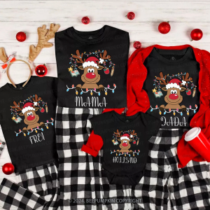 Image of Personalized Reindeer Teacher Name Christmas Family Matching T-Shirts Beepumpkin