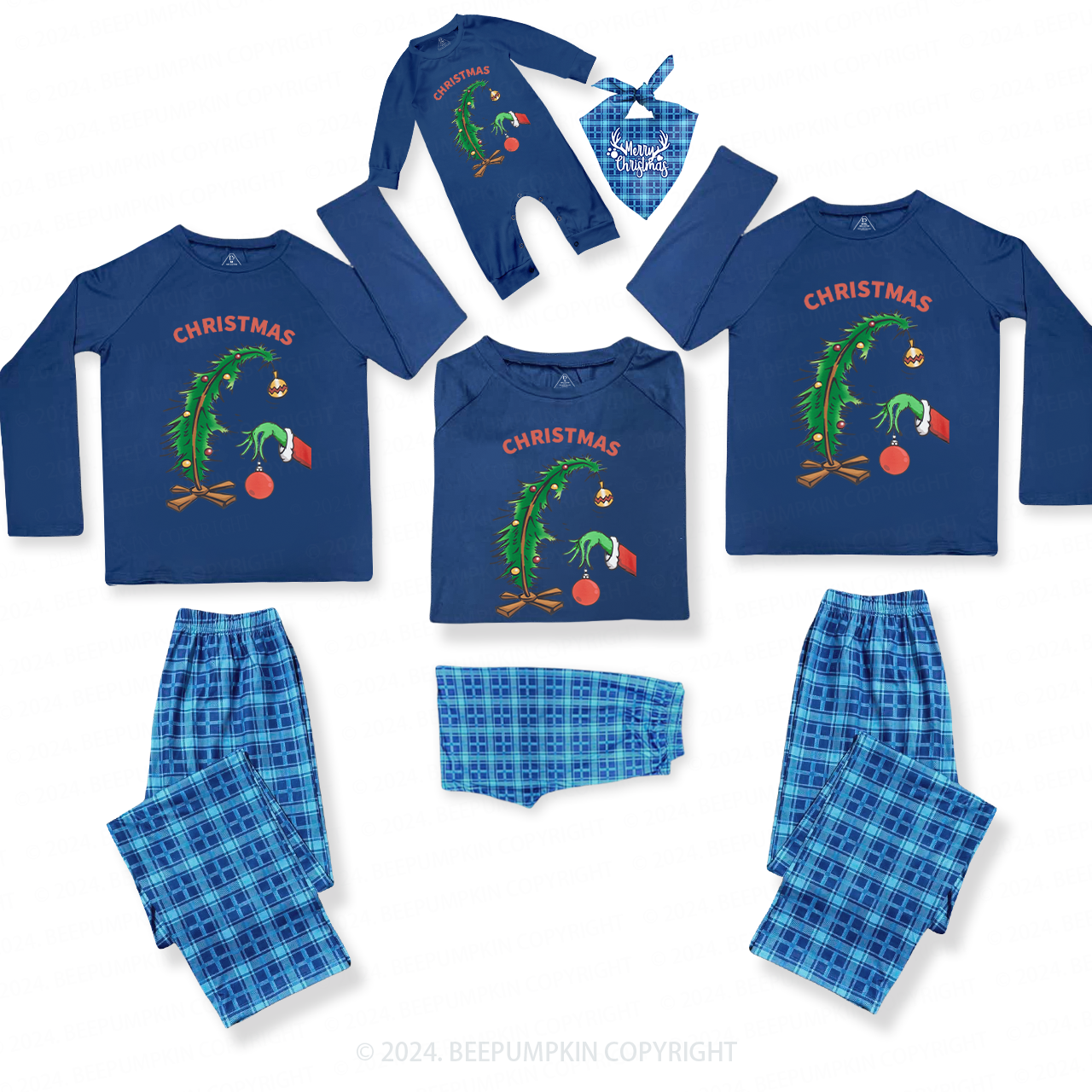 Christmas Bright Tree Matching Blue Pajamas Beepumpkin