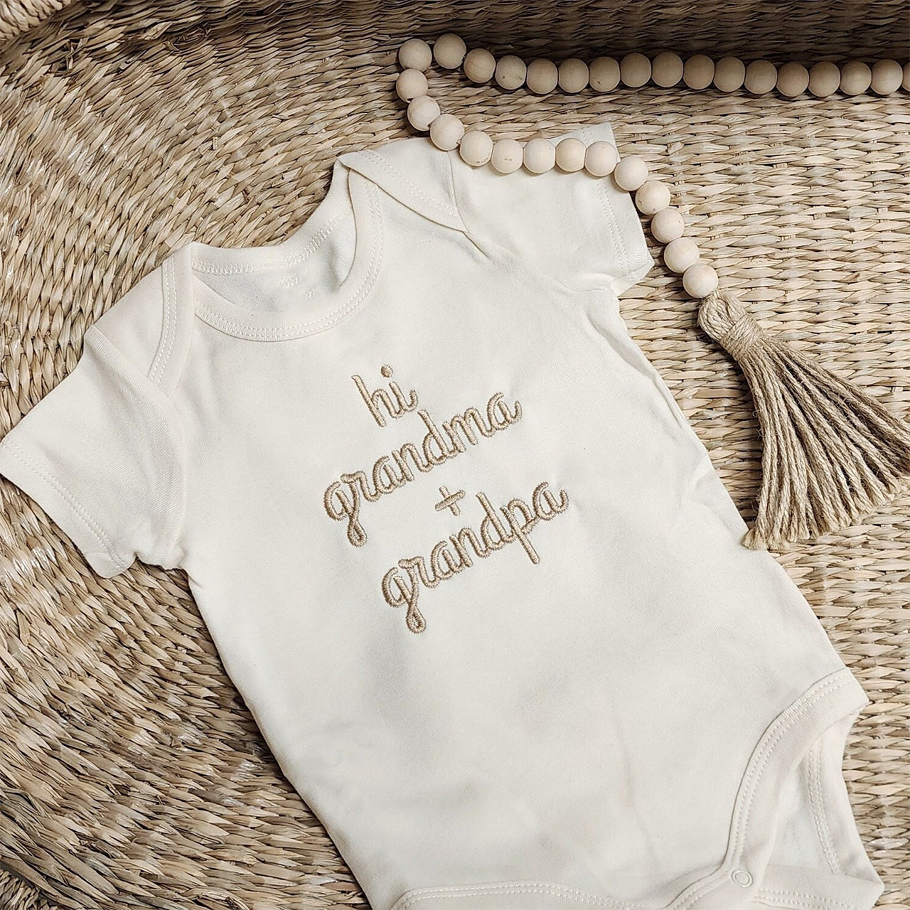 Embroidered Personalized Hi Grandma And Grandpa Bodysuit For Baby