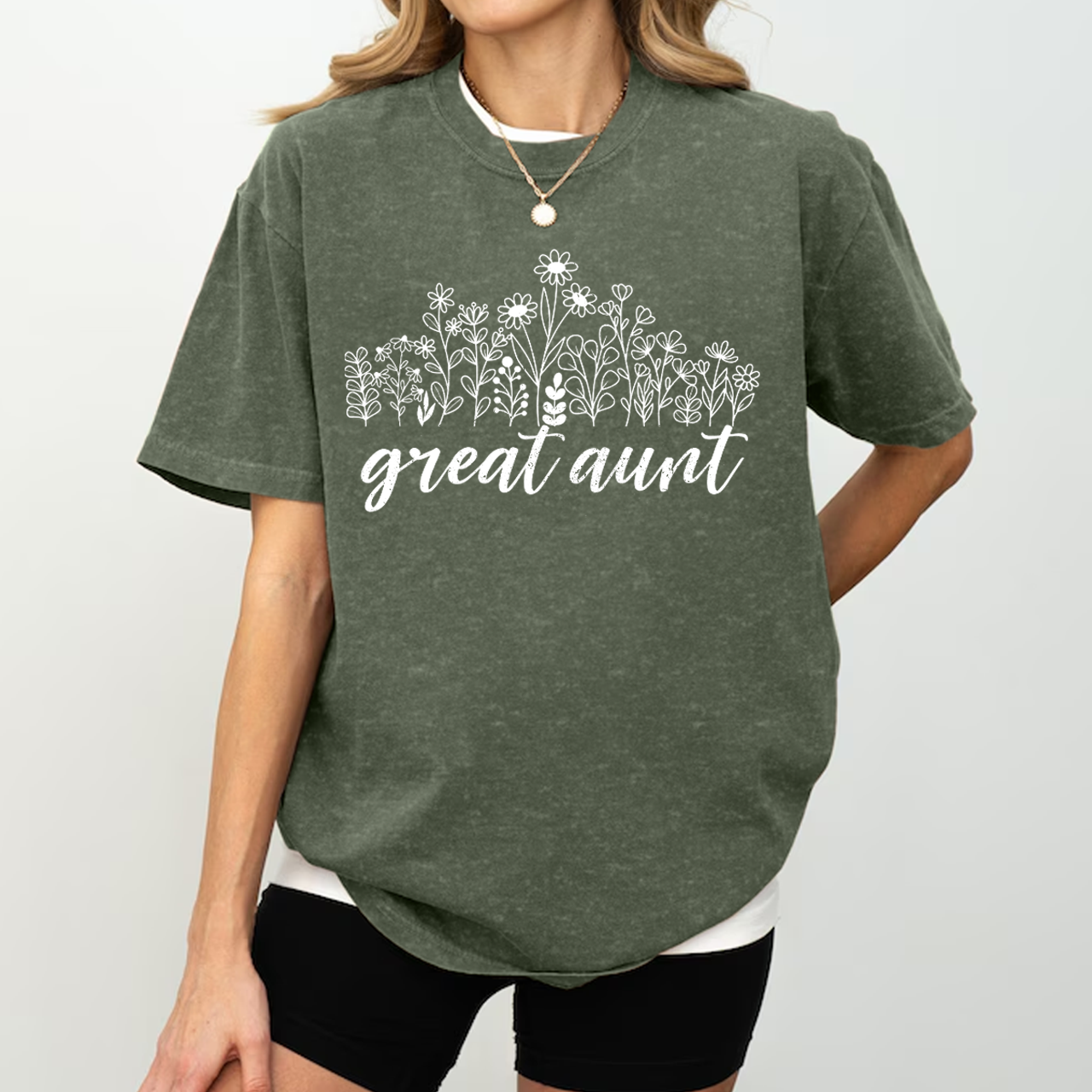Great Aunt Flower Aunt Washed T-Shirts 