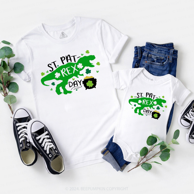Dinosaur Rex St Patricks Day Family Matching T-Shirts Beepumpkin