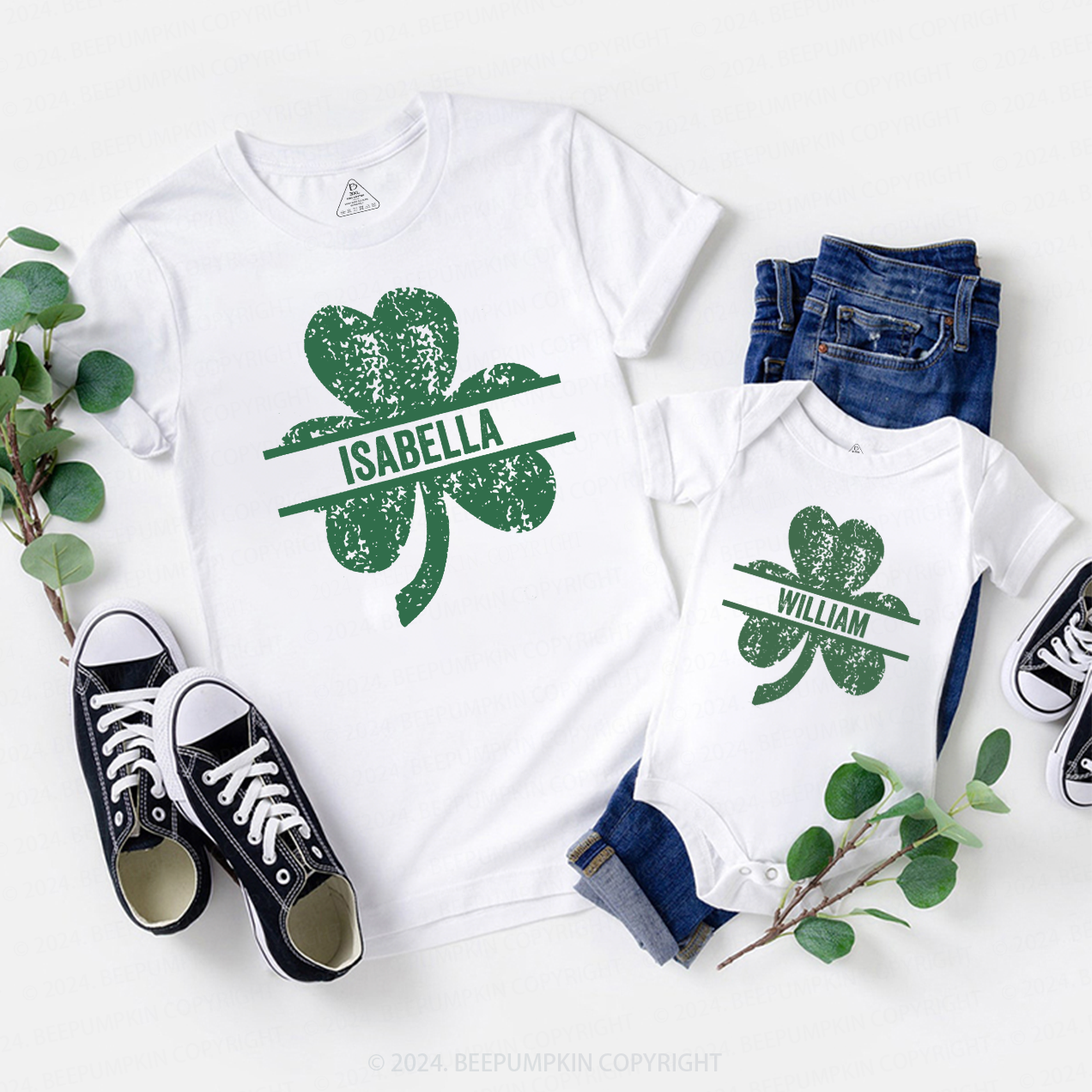 Personalized Lucky Shamrock Family Matching T-Shirts Beepumpkin