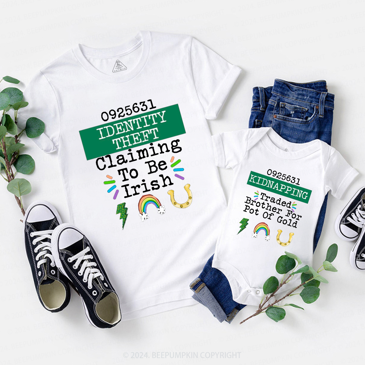 Lightning Rainbow St Patricks Day Family Matching T-Shirts Beepumpkin