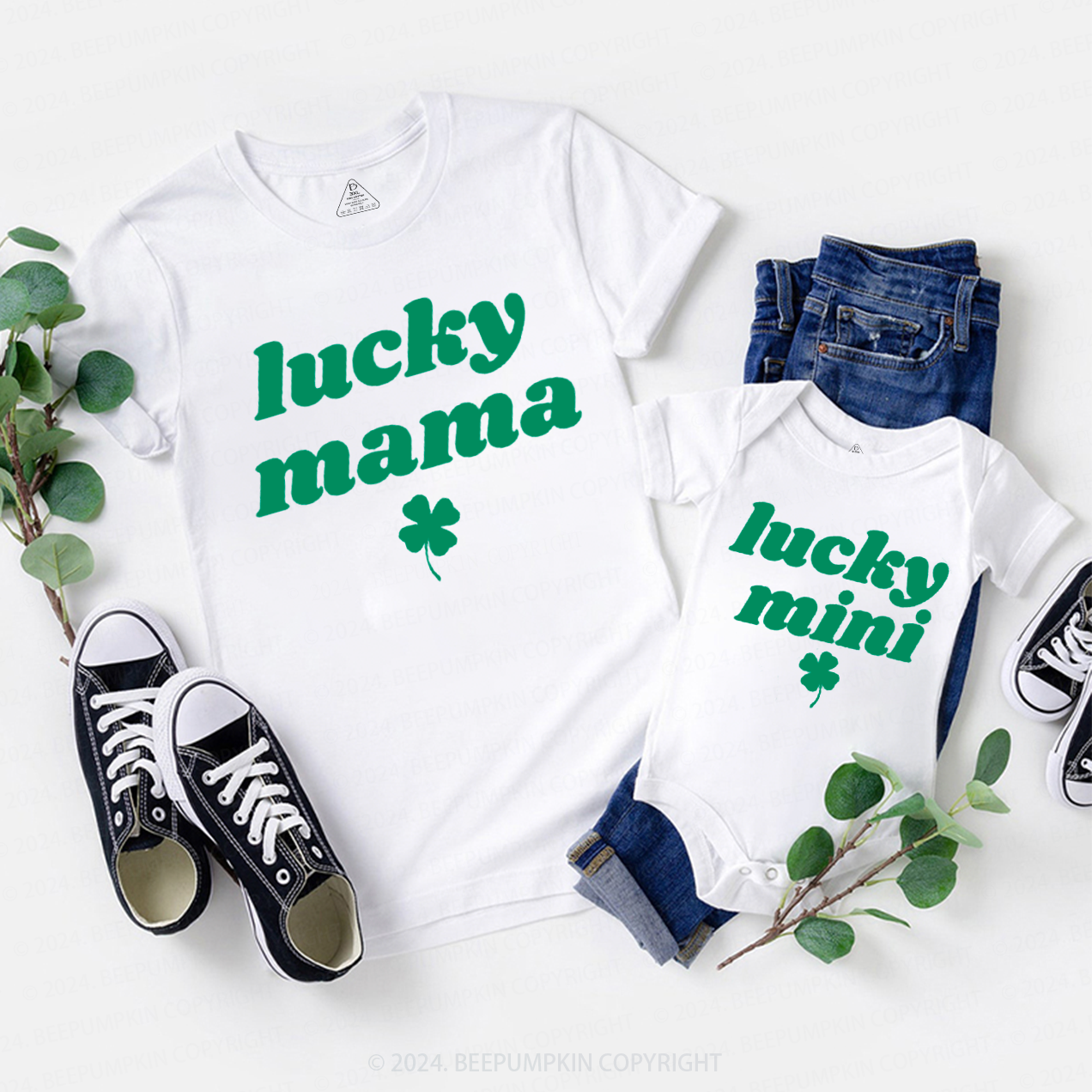 Lucky Mama Mini Green St patricks Family Matching T-Shirts Beepumpkin