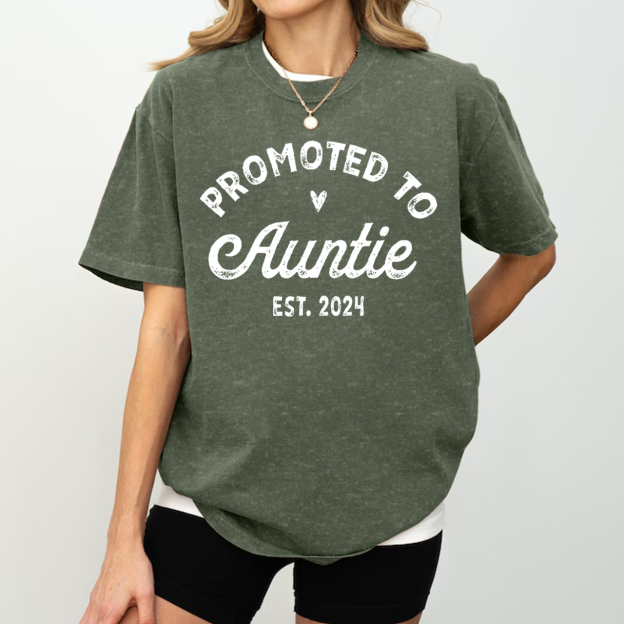Personalized Established Promoted To Auntie Aunt Washed T-Shirts 