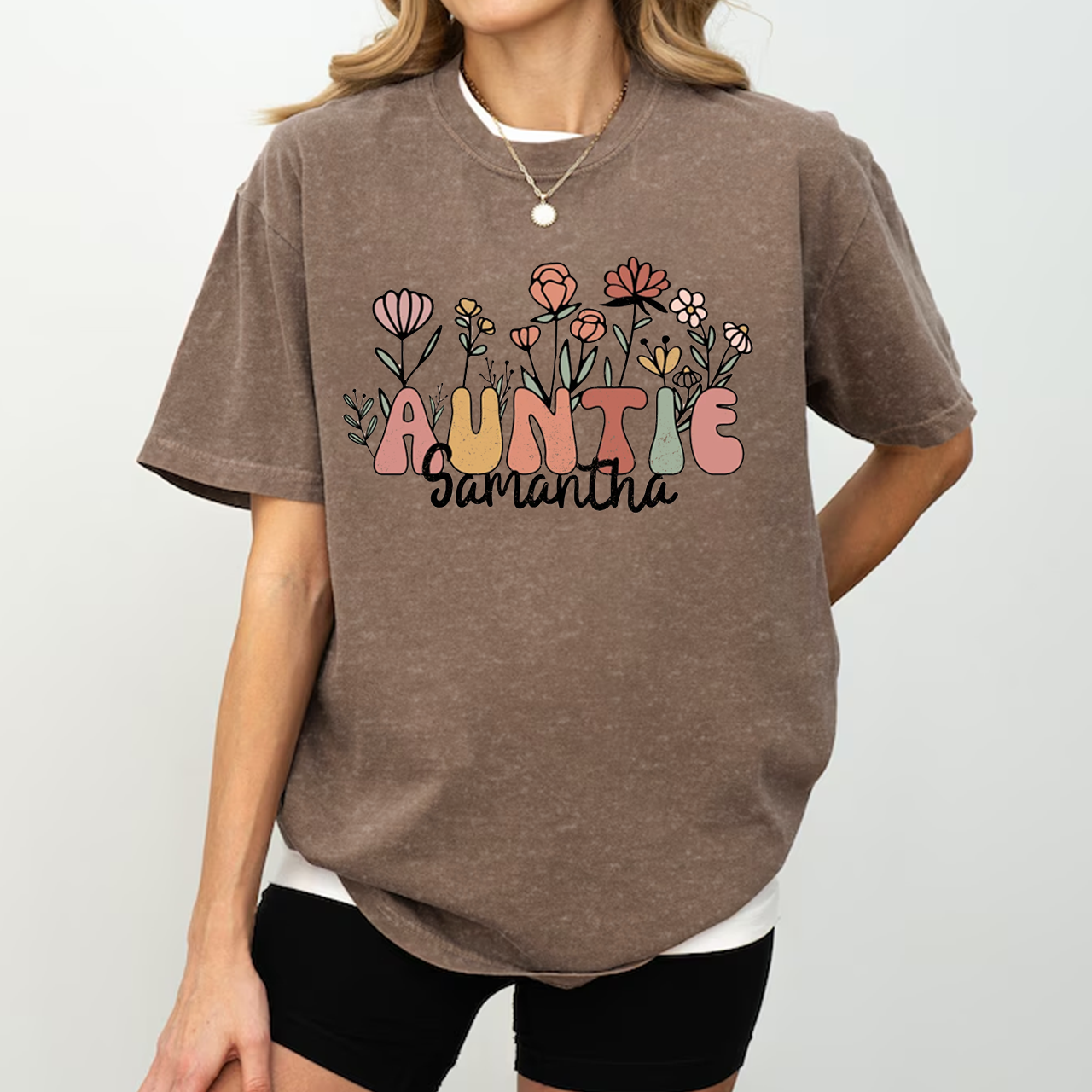 Personalized Wildflower Auntie Aunt Washed T-Shirts 
