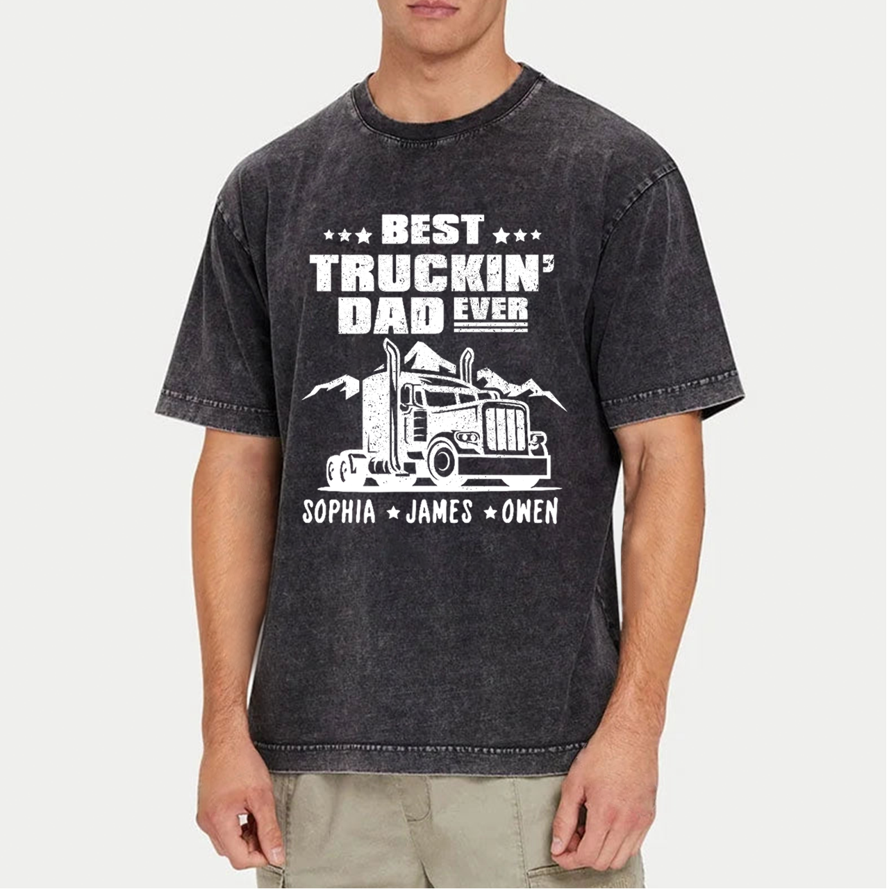 Personalized Kid Name Best Truckin Dad Ever Washed T-Shirts 