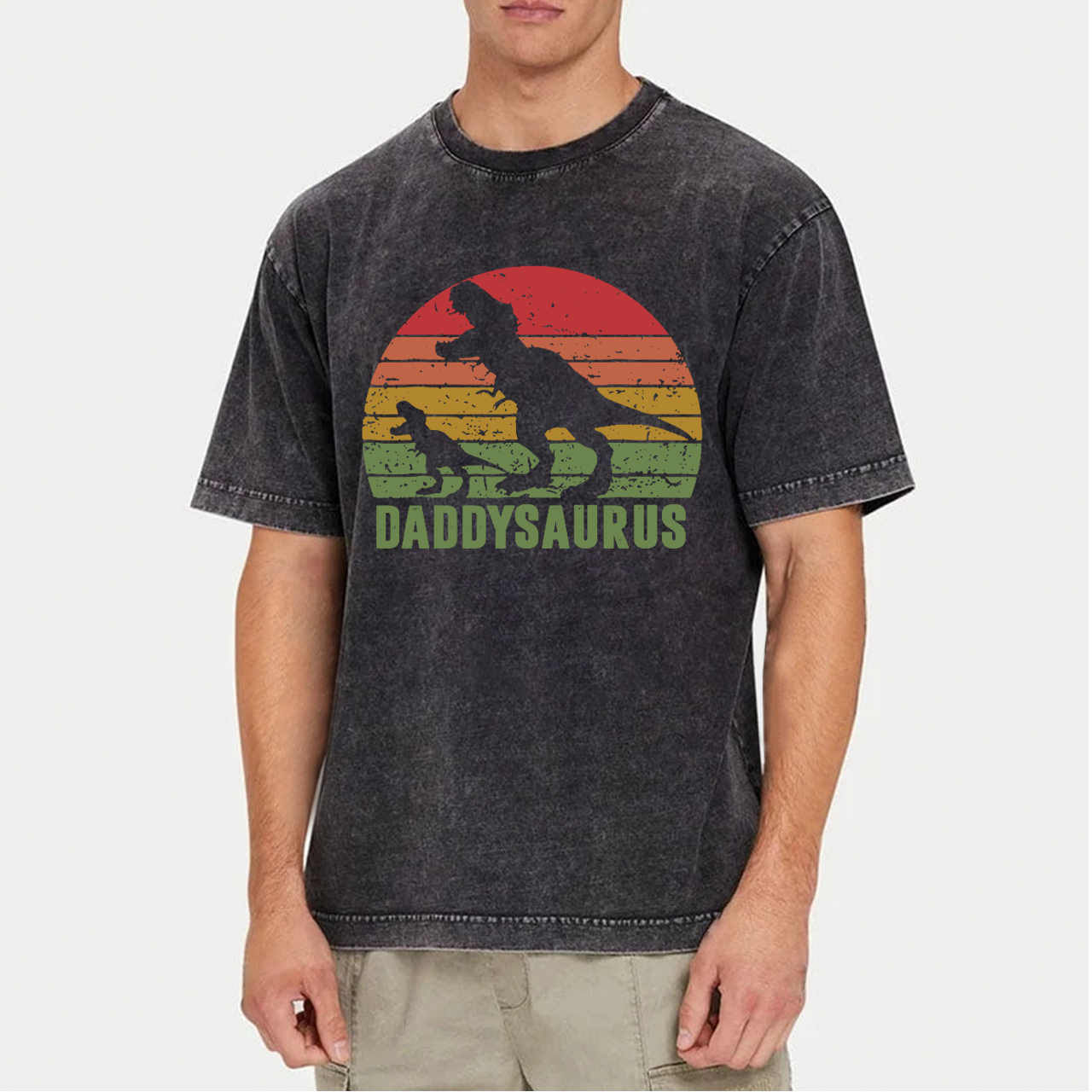 Daddy Saurus Roaring Dinosaur Washed T-Shirts 