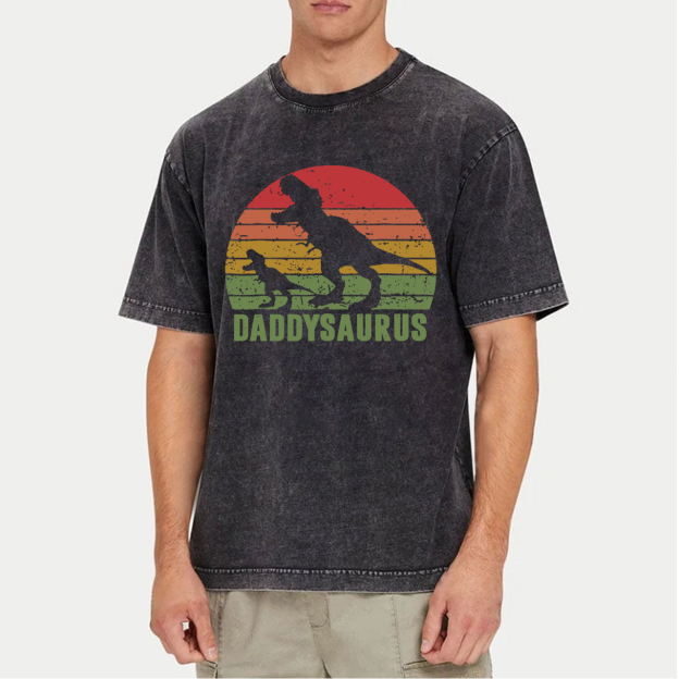 Daddy Saurus Roaring Dinosaur Washed T-Shirts 