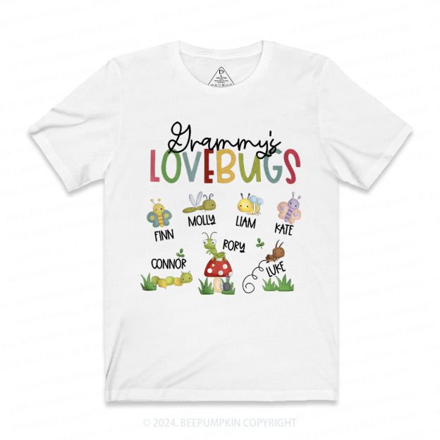 Personalized Grammy's Lovebugs Name T-Shirts