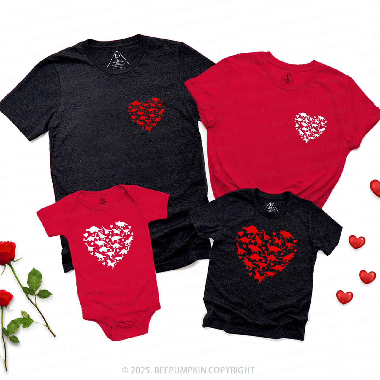 Love Dinosaurs Valentines Family Matching Valentine's Shirts