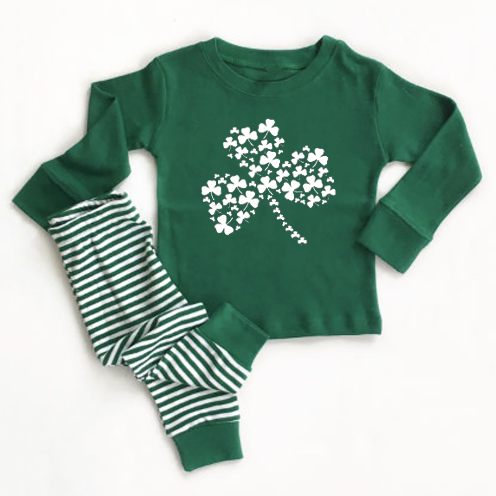 Personalized St. Patrick's Day Large Shamrock Kids Loungewear Pajamas