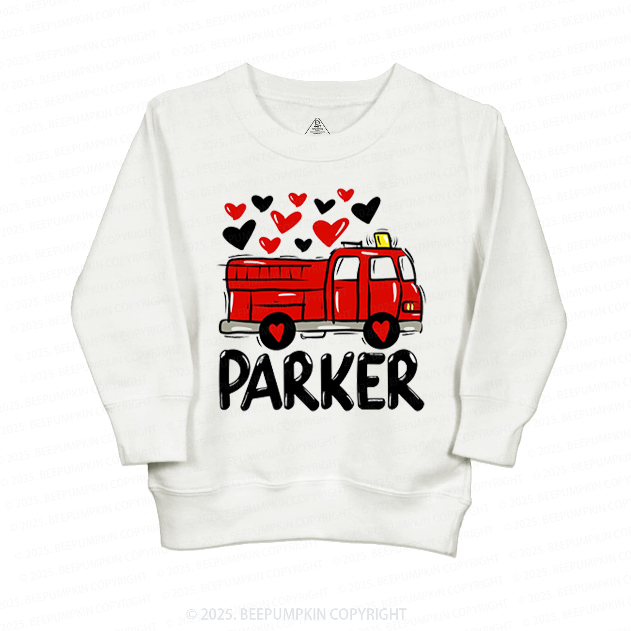 Fire Truck Valentine's Day Kid's Sweatshirt