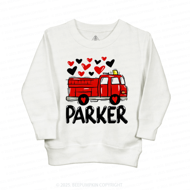 Fire Truck Valentine's Day Kid's Sweatshirt