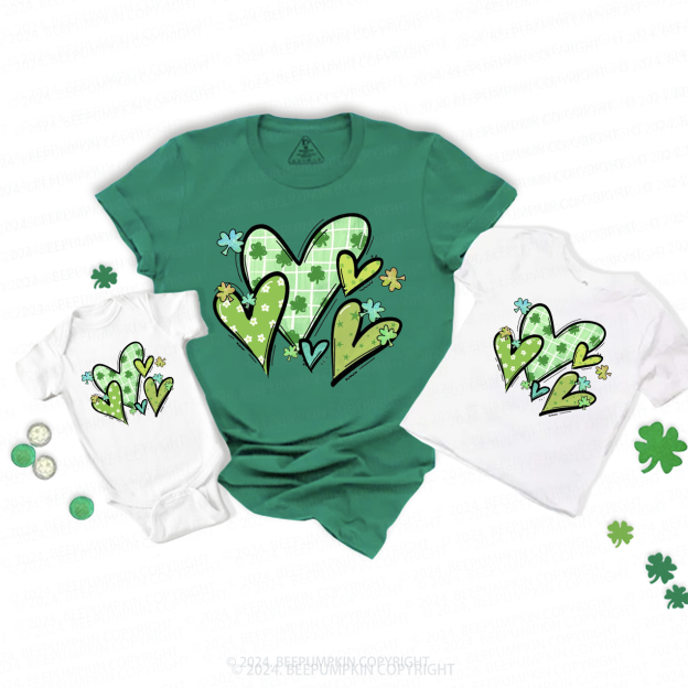 St.Patricks Day Hearts Family Matching T-Shirts Beepumpkin