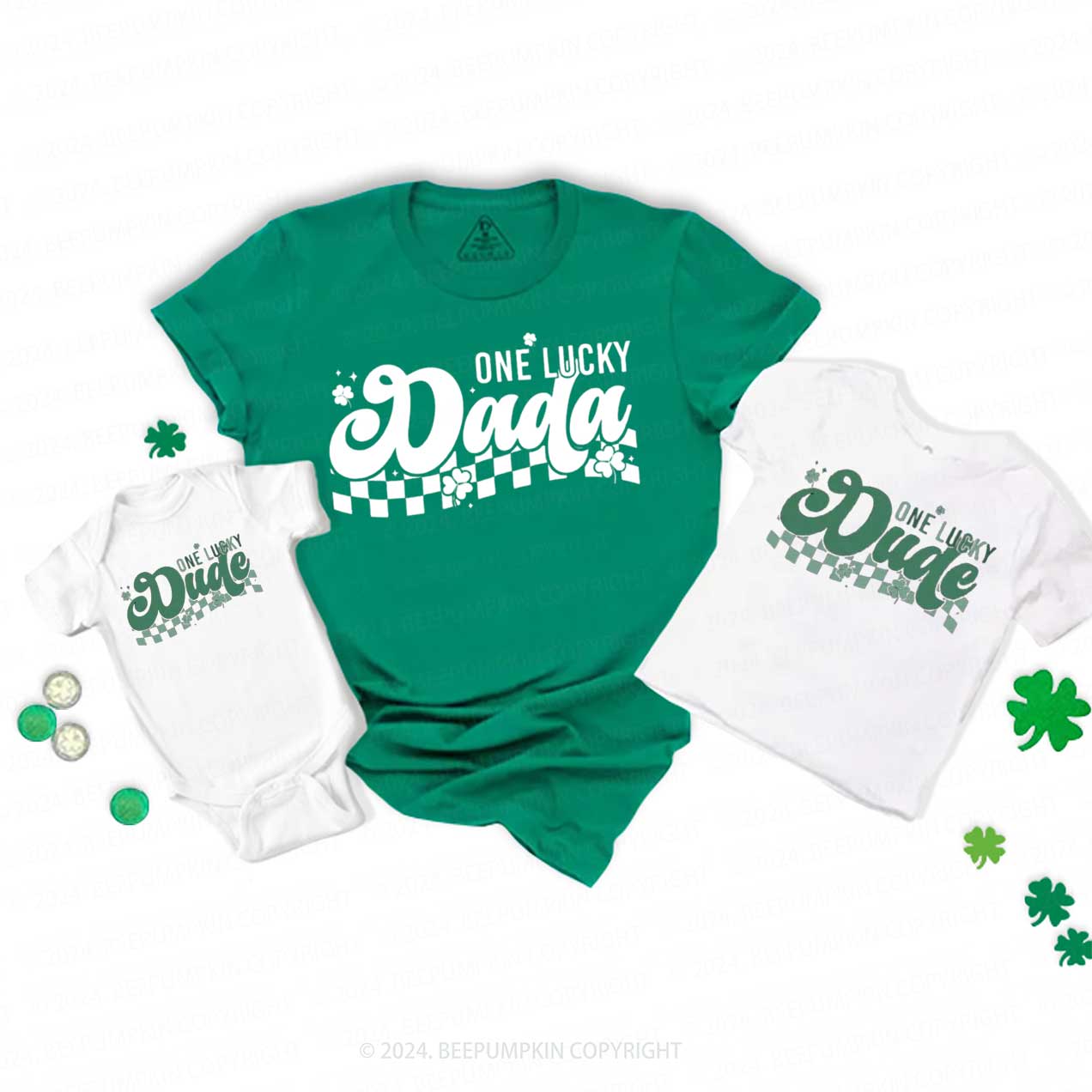 Personalized One Lucky Dude St.Patricks Day Family Matching T-Shirts Beepumpkin