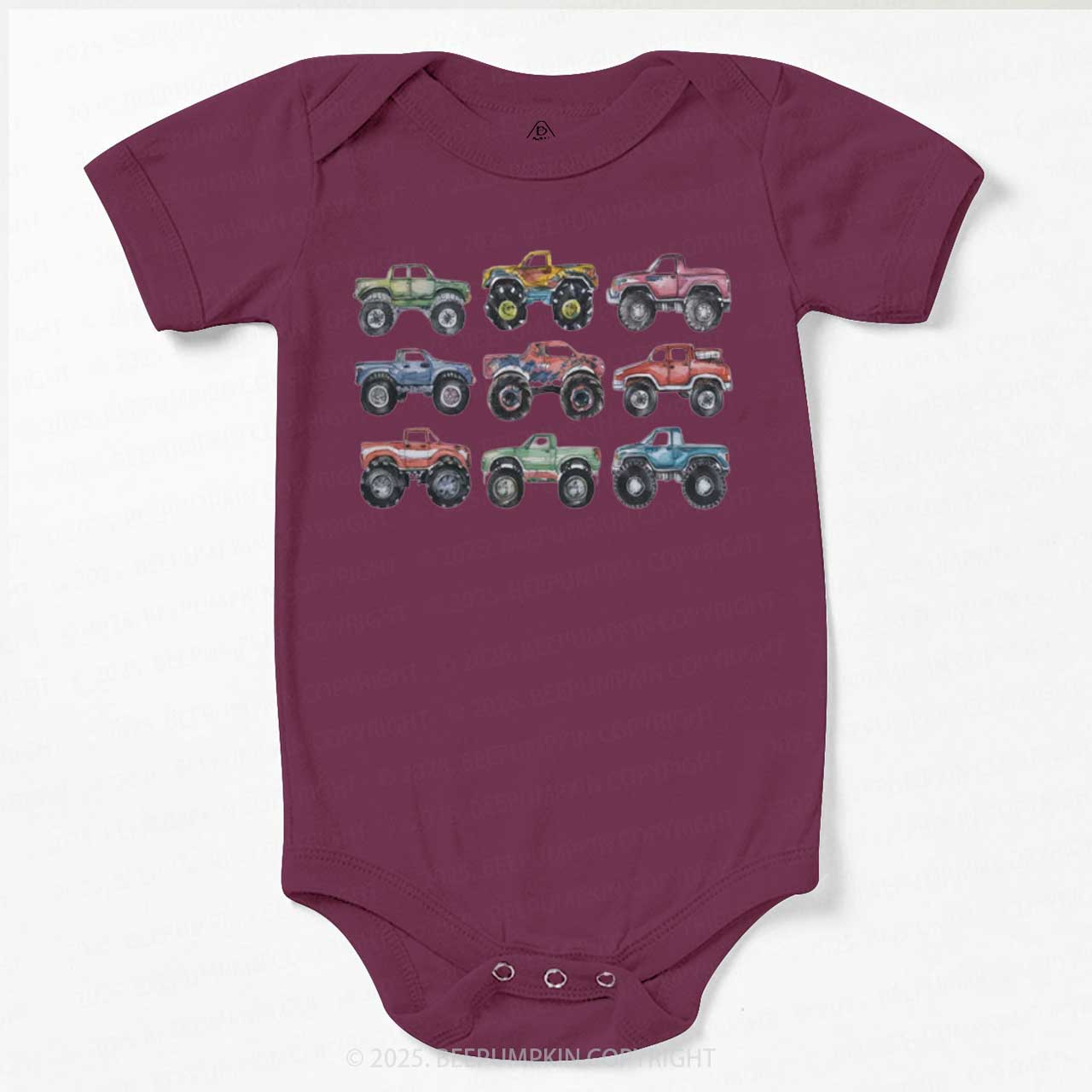 Retro Monster Trucks In A Row Bodysuit Beepumpkin