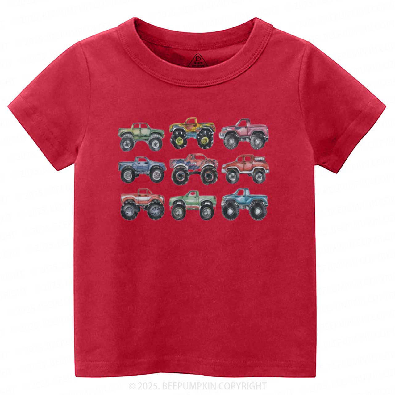 Retro Monster Trucks In A Row Toddler&Kid's Tees Beepumpkin