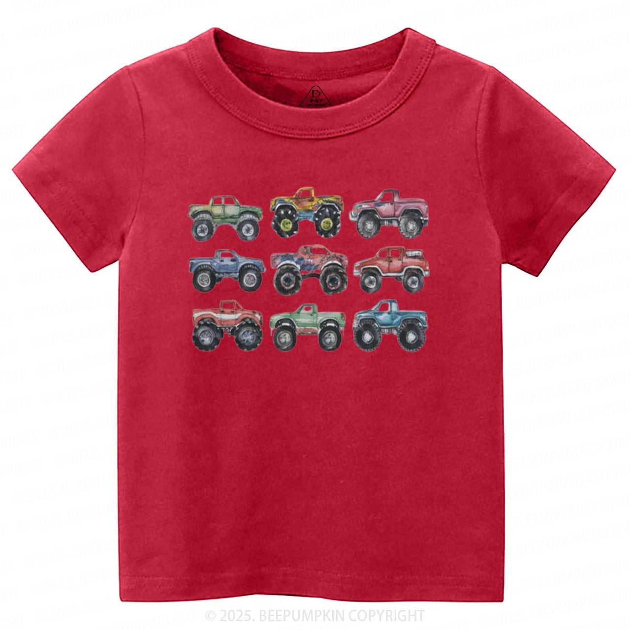 Retro Monster Trucks In A Row Toddler&Kid's Tees Beepumpkin