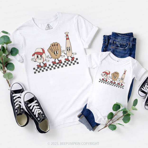 Baseball Vibes Variation Checkered Family Matching Tees Beepumpkin