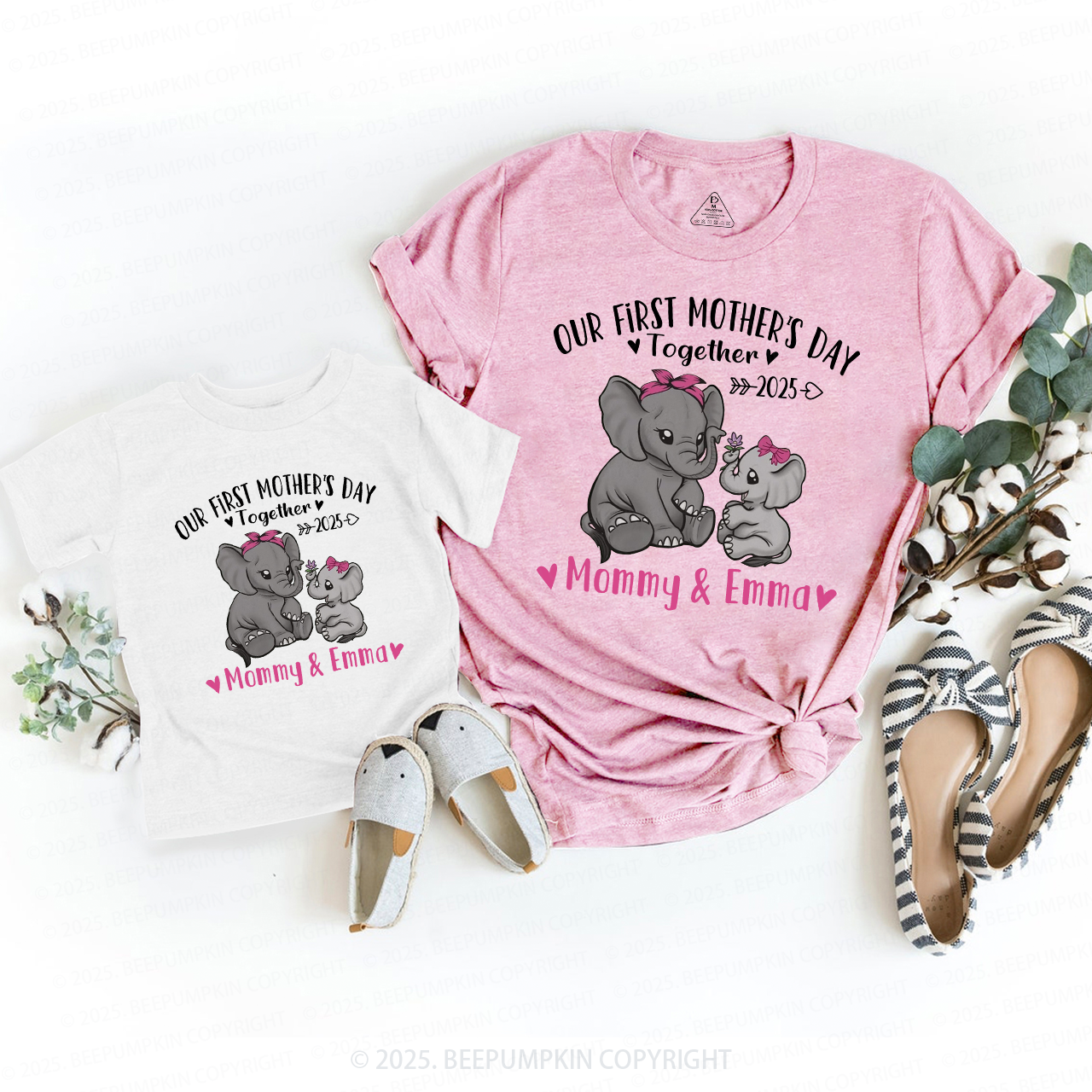 Personalized Elephant Mother's Day Gift T-Shirts For Mom & Kids