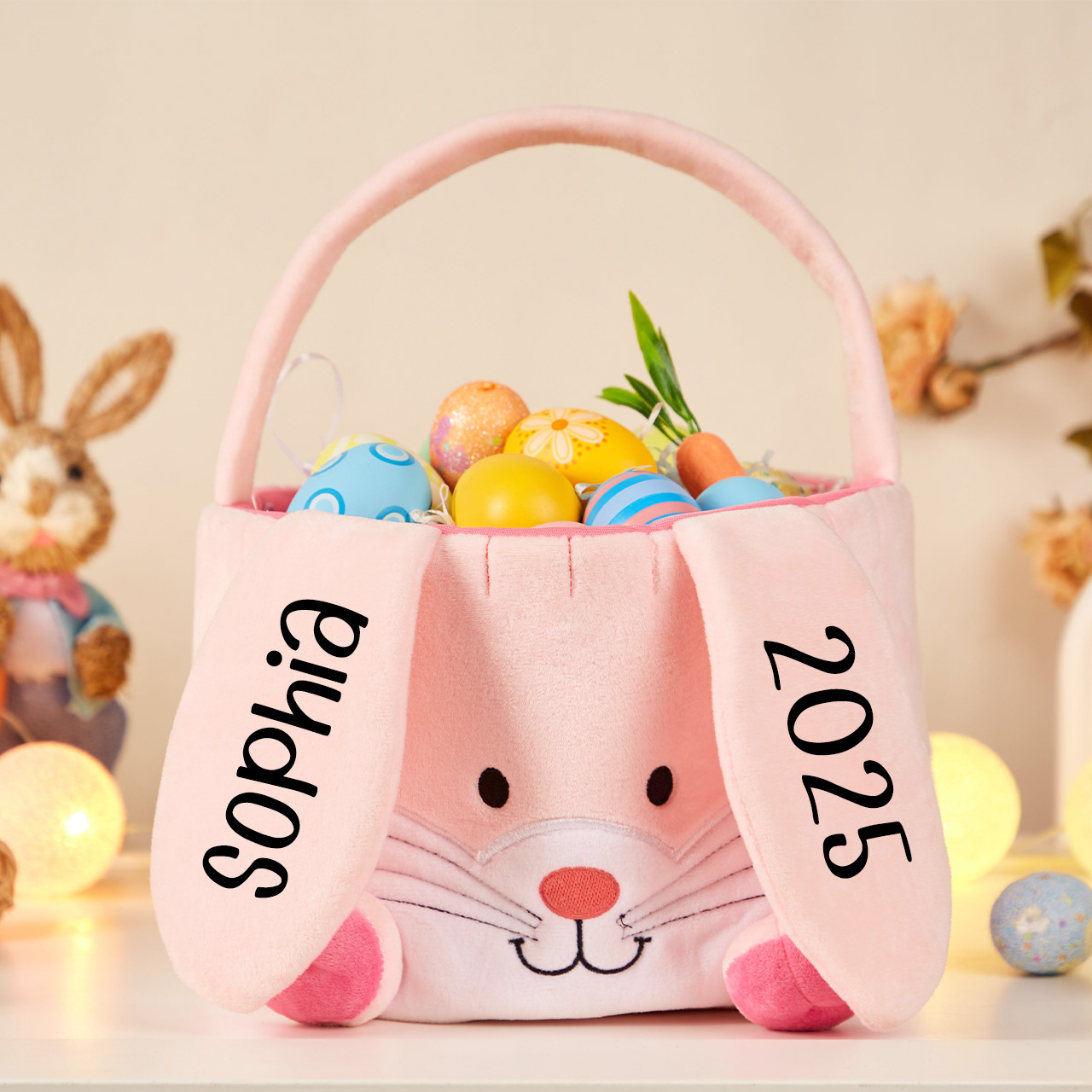 Personalized Name Easter Plush Bunny Basket