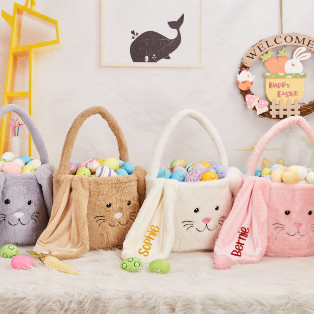 Personalized Name Bucket-Shaped Plush Rabbit Basket