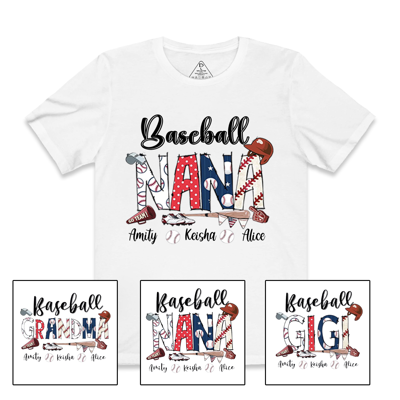 Personalized Kid‘s Names Baseball Grandma T-Shirts
