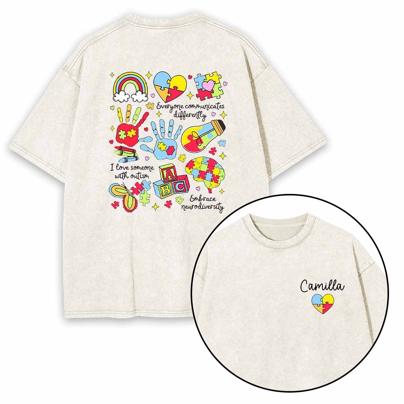 Personalized Autism Washed T-Shirts