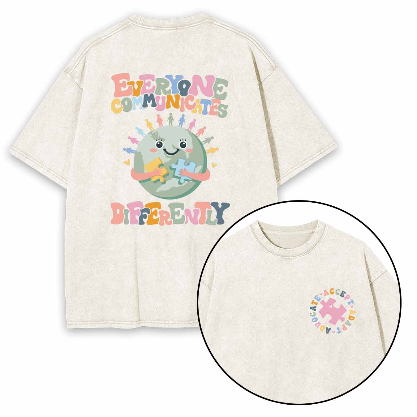 Everyone Communicates Differently Mama Washed T-Shirts