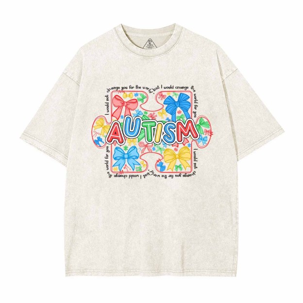 Autism Awareness Coquette Mama Washed T-Shirts