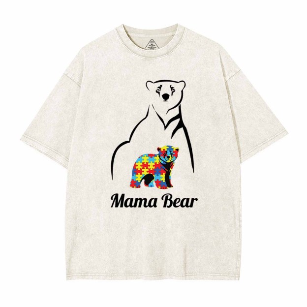 Autism Mama Bear Washed T-Shirts