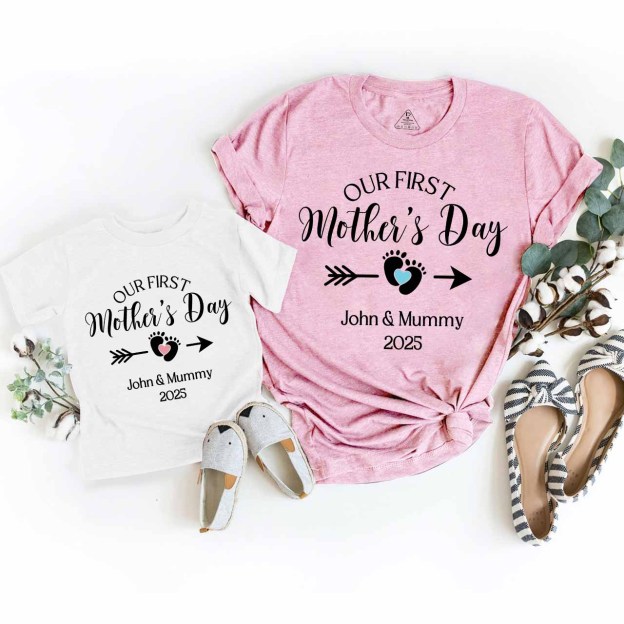 Personalized Mothers Day Footprint T-Shirts For Mom&Me