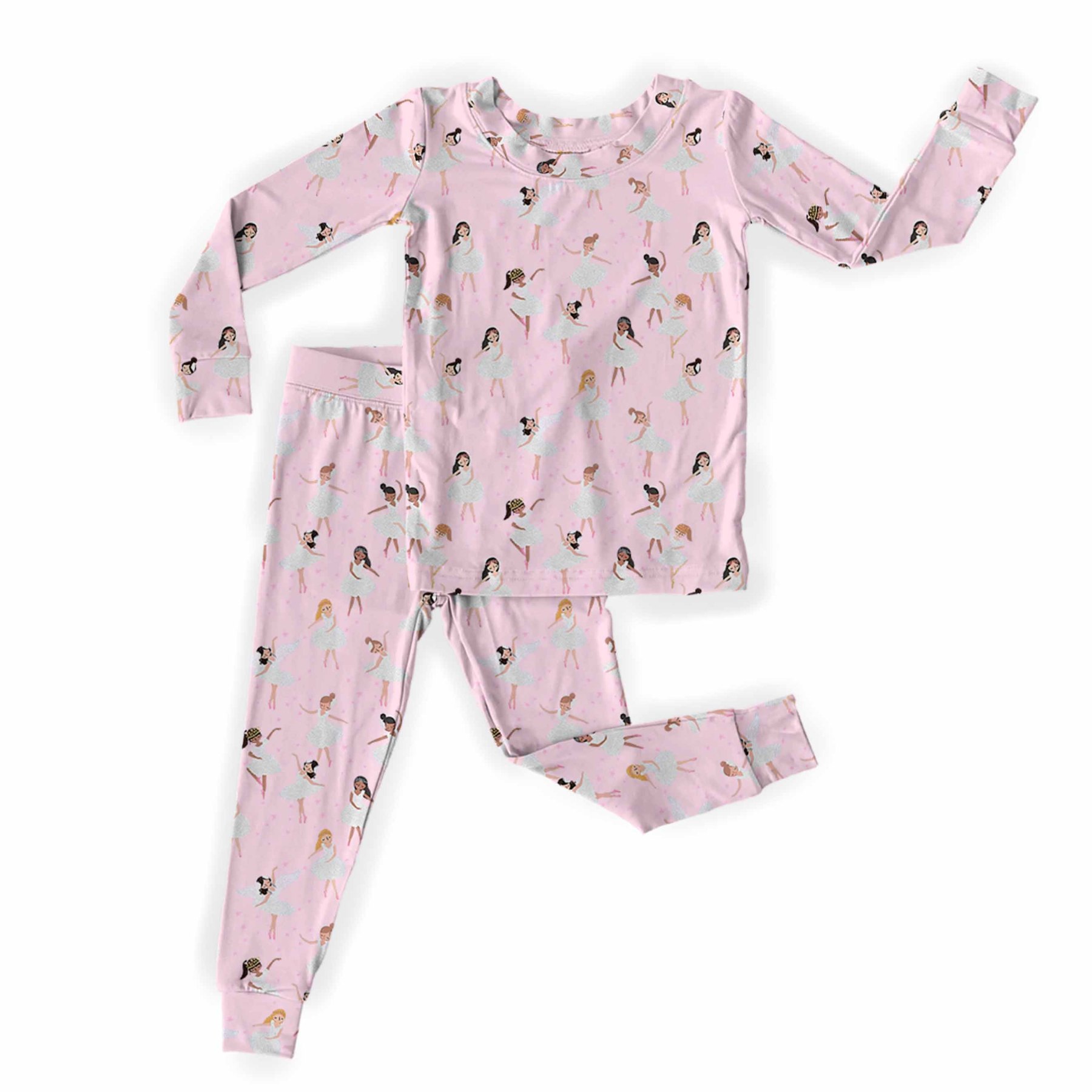 Glitter Ballerina Girls Two-Piece Pajama Set For Kids