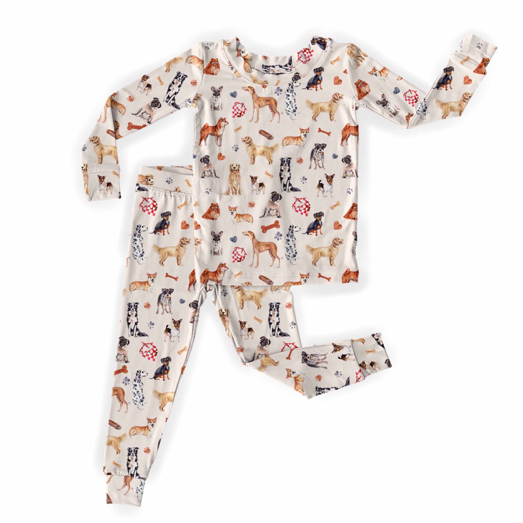 Watercolor Dogs Two-Piece Pajama Set For Kids