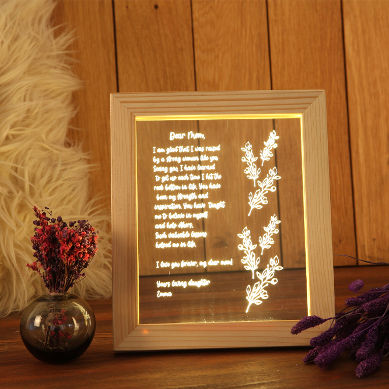 Personalized Beech Wood Photo Frame Night Light
