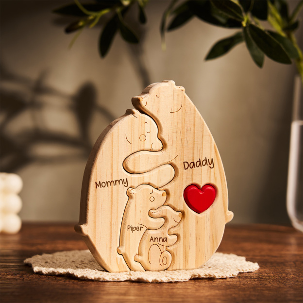 Personalized Name Wooden Bear Hug Family Jigsaw Puzzle