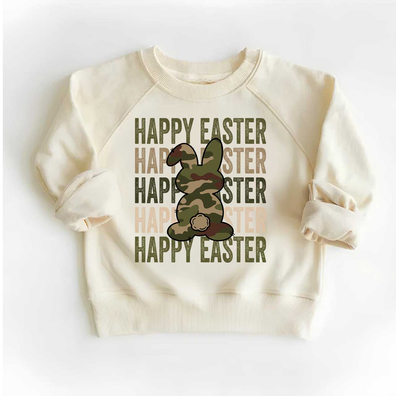 Easter Camouflage Happy Bunny Easter Kid's Sweatshirt