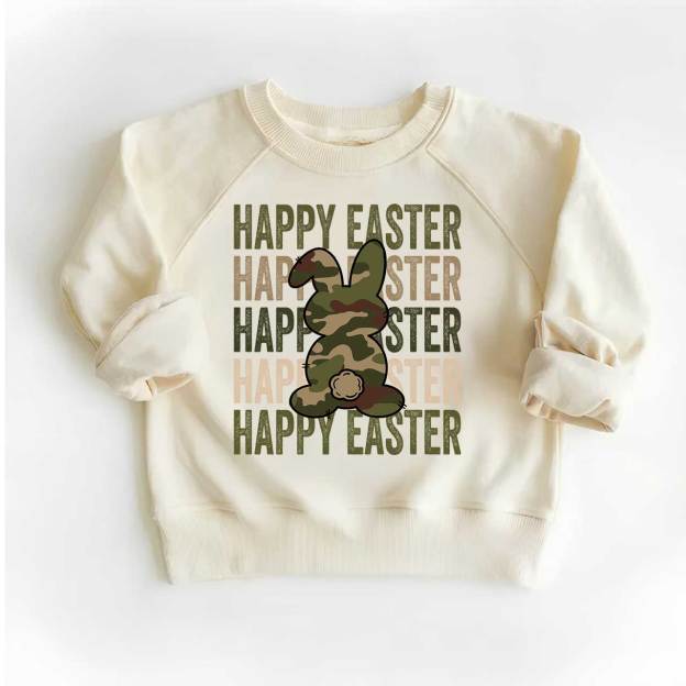 Easter Camouflage Happy Bunny Easter Kid's Sweatshirt